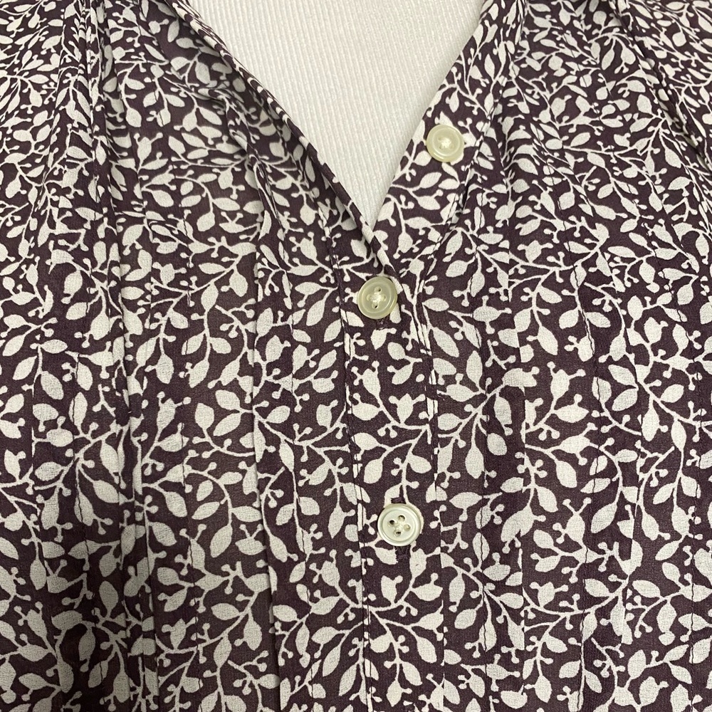 Ann Taylor LOFT brown/white floral/botanical peasant blouse - Picture 3 of 7